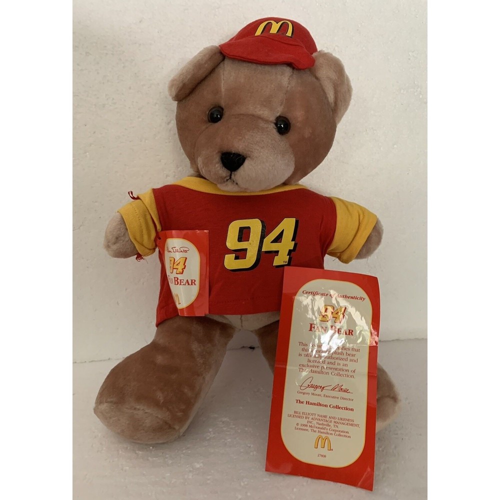 Nascar Fan Bear #94 Bill Elliott McDonald's Plush Stuffed Animal w COA and TAG